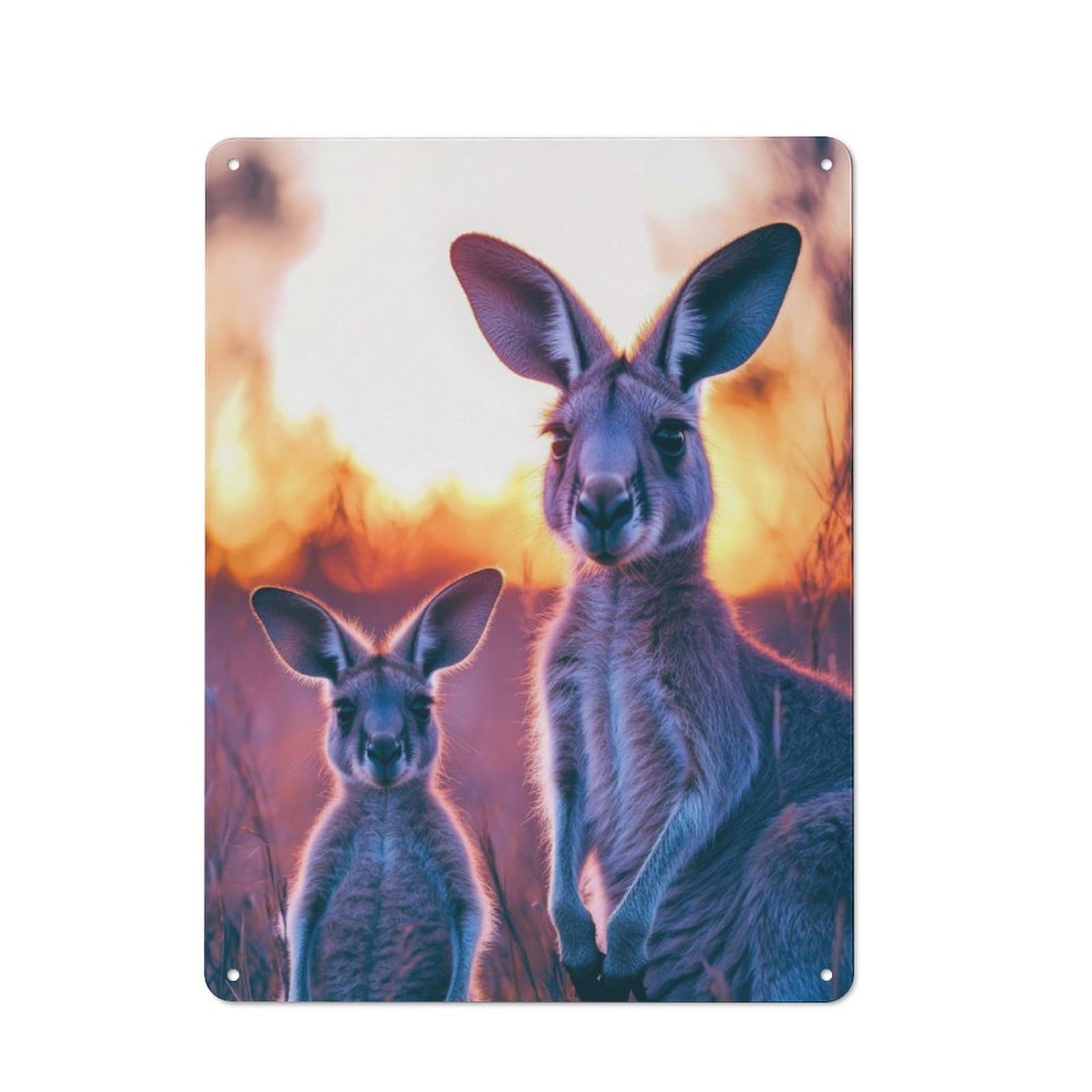Junmoney Kangaroo Family Sunset Tin Sign 40X30cm For Workshop Wall, Rustic Wall Decor, Suited To Workshop Decor Fans