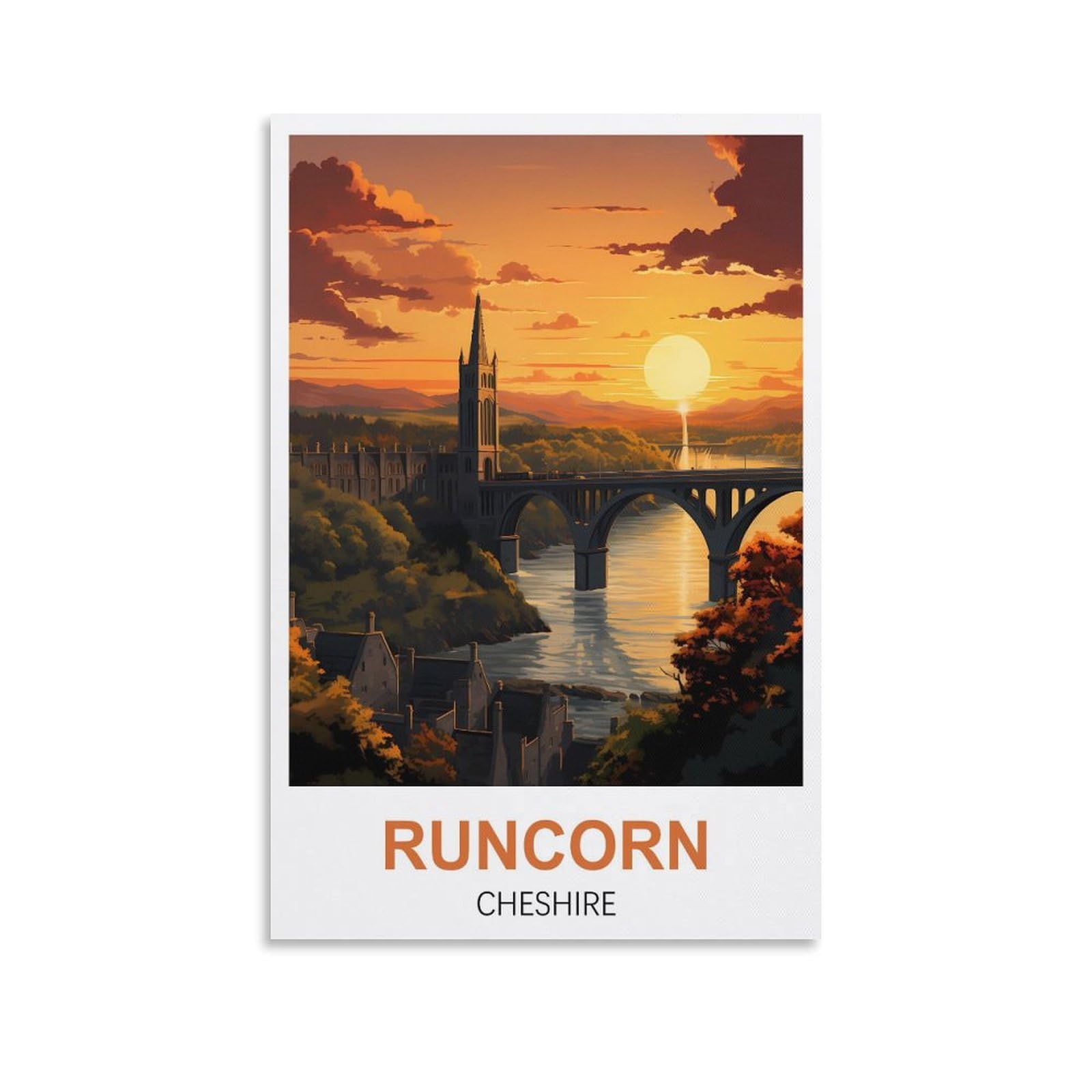 LNHZGNJNH Runcorn Cheshire Vintage Travel Posters 08x12inch(20x30cm) Canvas Wall Art Wall Print Painting Decor Living Room Bedroom Decor