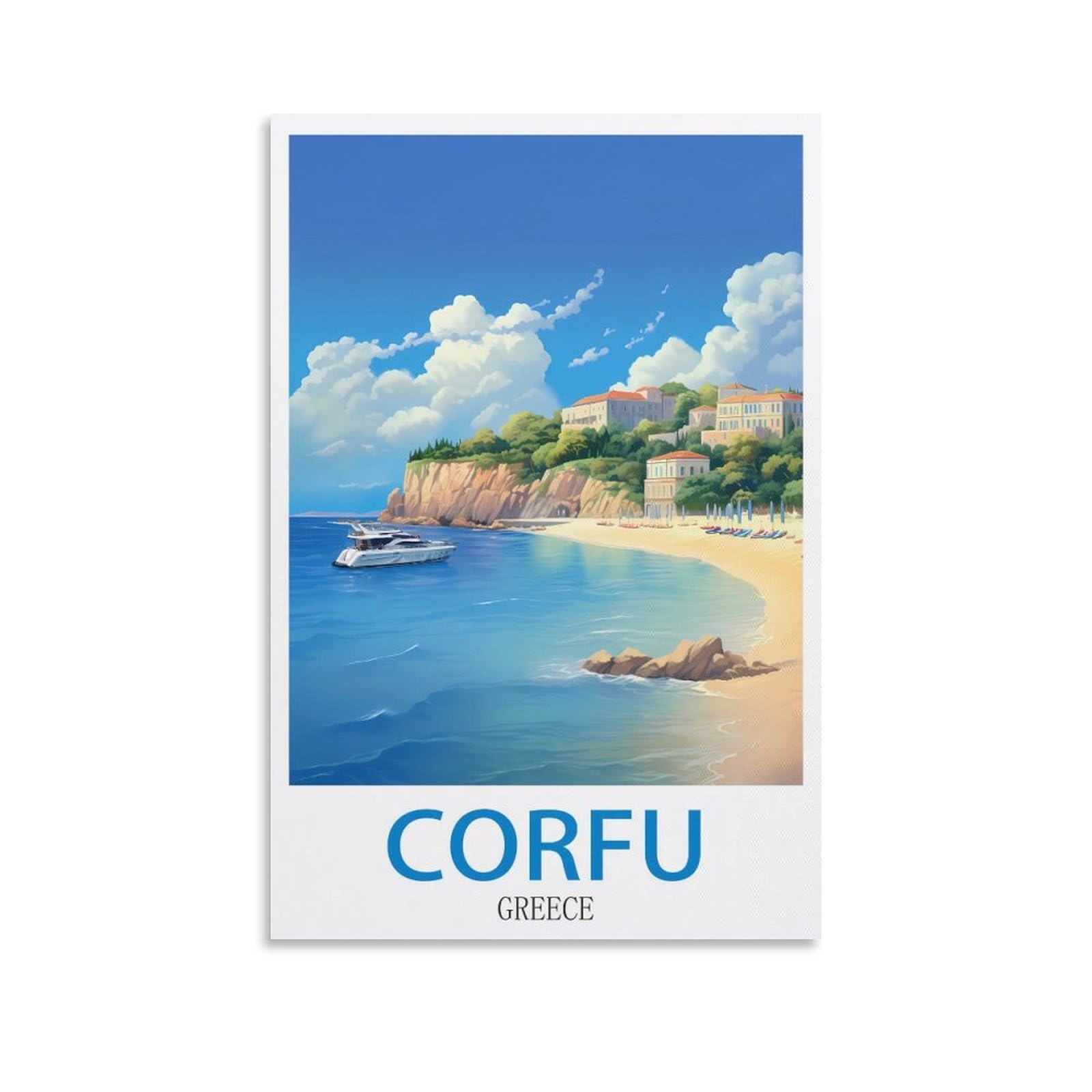 Clfmhnas Unframe-Style Corfu Greece Vintage Travel Poster 08X12inch(20X30cm) Canvas Wall Art Prints