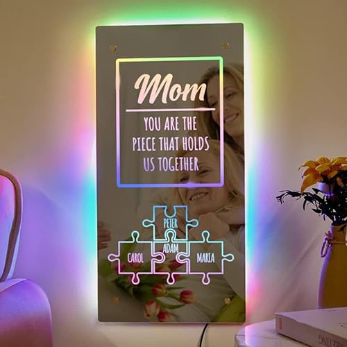 Miniatura 62 de VEELU Espejo con nombre personalizado – Espejo con luz LED – Letrero con nombre personalizado para decoración de pared – Decoración de dormitorio