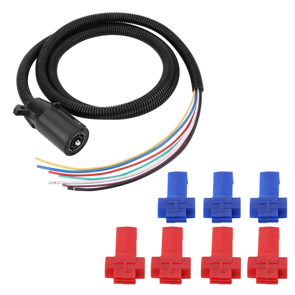 Klanata Trailer Plug Cable - 7 Way, 7 Pin Wiring Harness Kit, Weatherproof & Blade Connector, 2 Meter, Suitable for RV Towbar Towing
