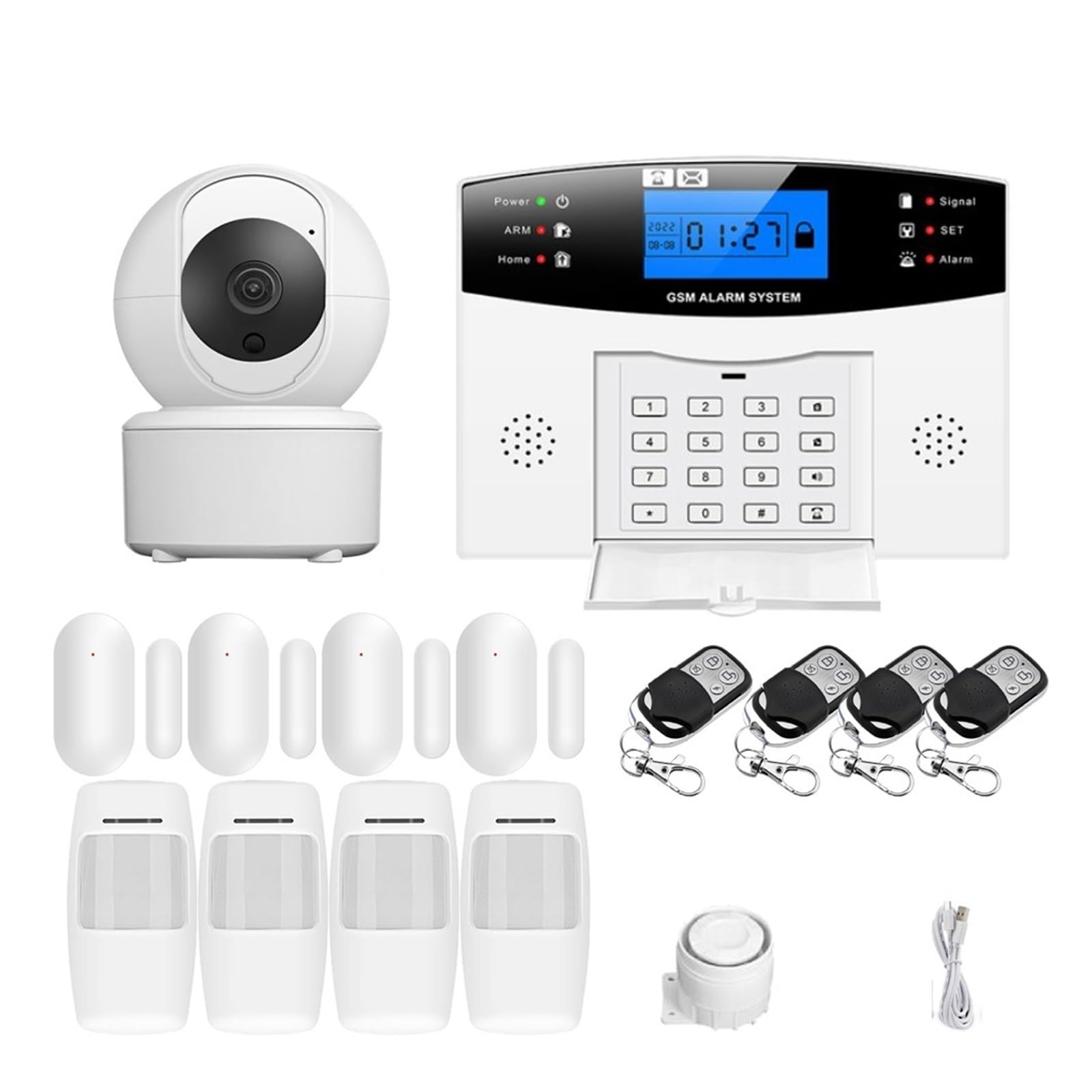 Tuya Wifi Wireless Home Security GSM Alarm System Remote Control Auto Dial PIR Door Sensor Siren Remote Monitoring(Kit H)