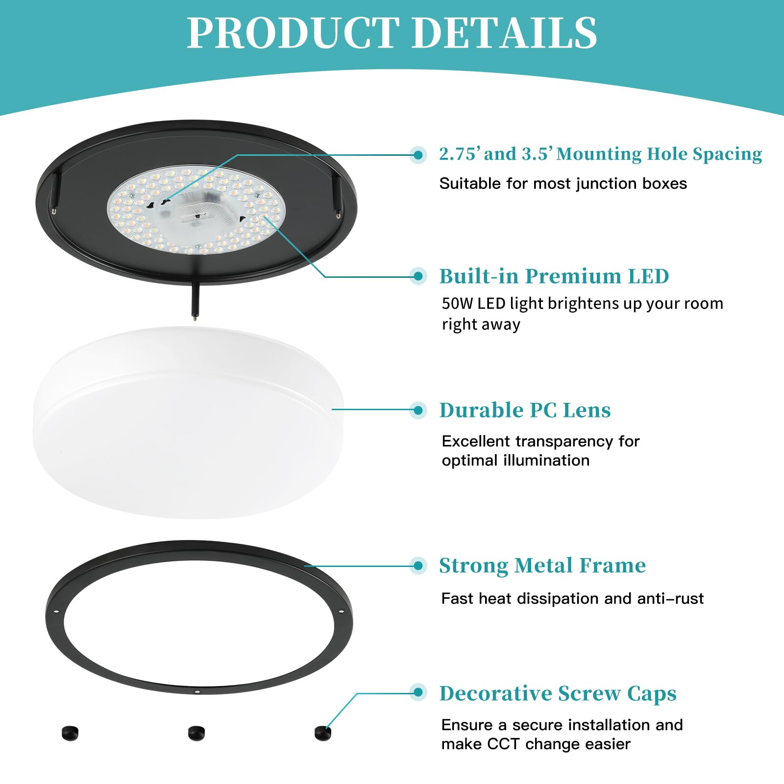 LED-Deckenleuchte, 40,6 cm, 5 CCT verstellbar, 2700 K, 3000 K, 4000 K, 5000 K, 6500 K, 4500 lm, nahe an der Deckenleuchte, für Küche, Flur, Bad, Küche, Schlafzimmer, 1 Stück