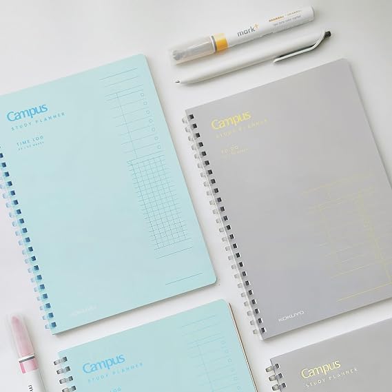 KOKUYO Study Planner Notebook, 10'' x 7'' To-Do Management B5 Soft Ring Notebooks, 41 To Do Plan Sheets, Gray Spiral Notebook, Time Management (SU-SY111TD-M)