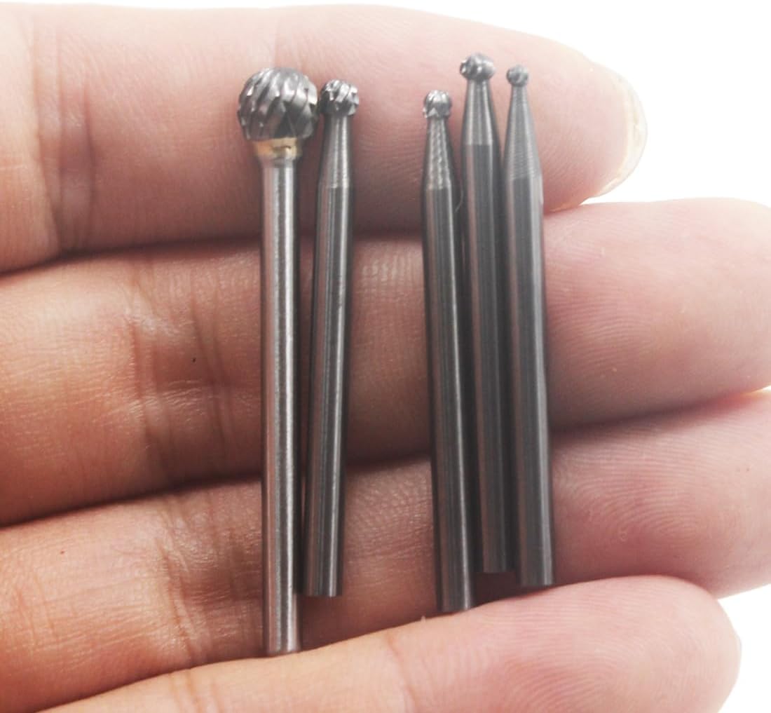 5 Pcs Carbide Ball Burs, 1/8'' Shank Double Slot Tungsten Carbide Ball Shape Cutting Burr for Rotary Tools (1.5/2.0/2.5/3.0/6mm)