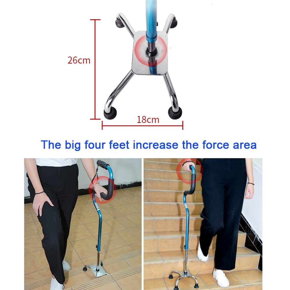 KADEUX Bastón Cuádruple, Bastones para Caminar De Cuatro Pies Extensible, Bastones con 4 Patas, Muleta con Estable Base De Cuatro Patas, Ligero (Color : Blue)