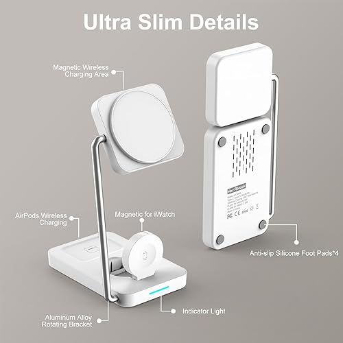 Miniatura 3 de Estación de carga inalámbrica 3 en 1, cargador inalámbrico magnético plegable PD20W para dispositivos Apple iPhone 12-16 Series Apple Watch AirPods