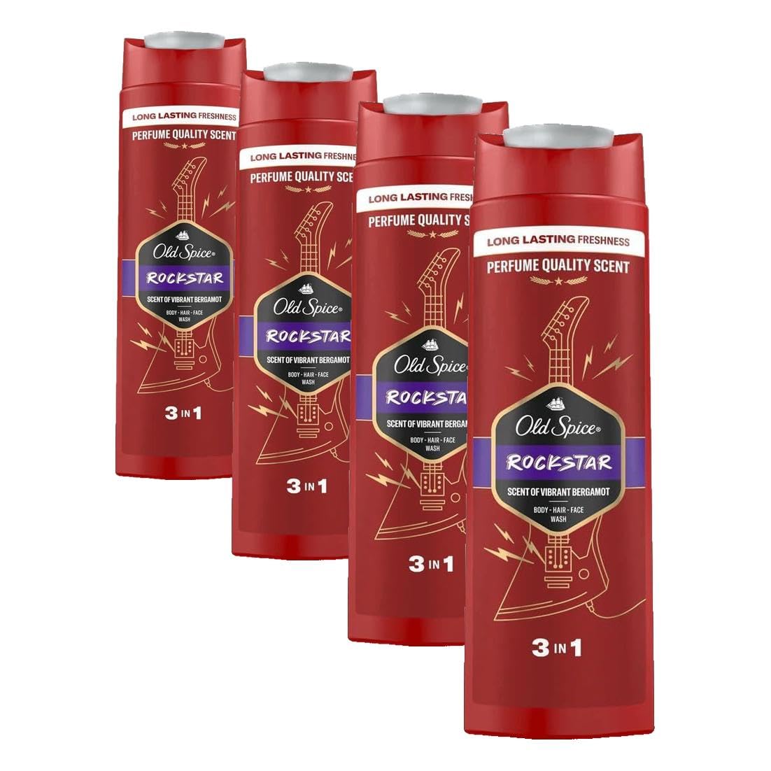 Old Spice 3-in-1-Duschgel & Shampoo 250ml für Männer, für Haar, Gesicht und Körper, langanhaltende Frische, Duft in Parfümqualität, tiefenreinigend (Packung mit 4)