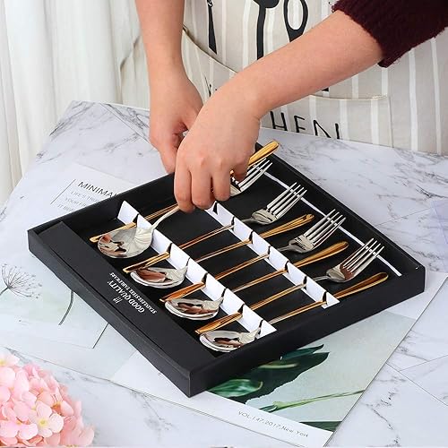 Miniatura 7 de Buyer Star Juego de 8 cucharas y tenedores de cena, juego de cubiertos de acero inoxidable 1810 con caja de regalo negra, juego de cubiertos de