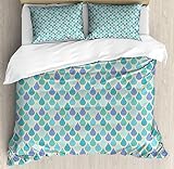 SUPERQIAO Aqua Bettwäscheset, Strandthema-Design, Muscheln, Seesterne, Flip-Flops, Brille, Sommerferien, Dekoratives 3-teiliges Bettwäscheset mit 2 Kissenbezügen, Seafoam White