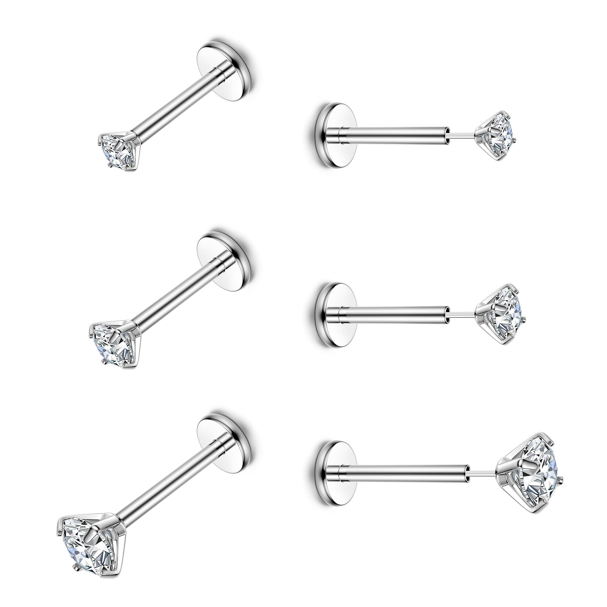 JeweBella 6Pcs 16 G/20 G Piercing Labret per Mujer Acero Quirúrgico Push In Piercing Labio Nariz Sin Rosca Pendientes Cartílago Piercing Helix Conch Tragus Medusa