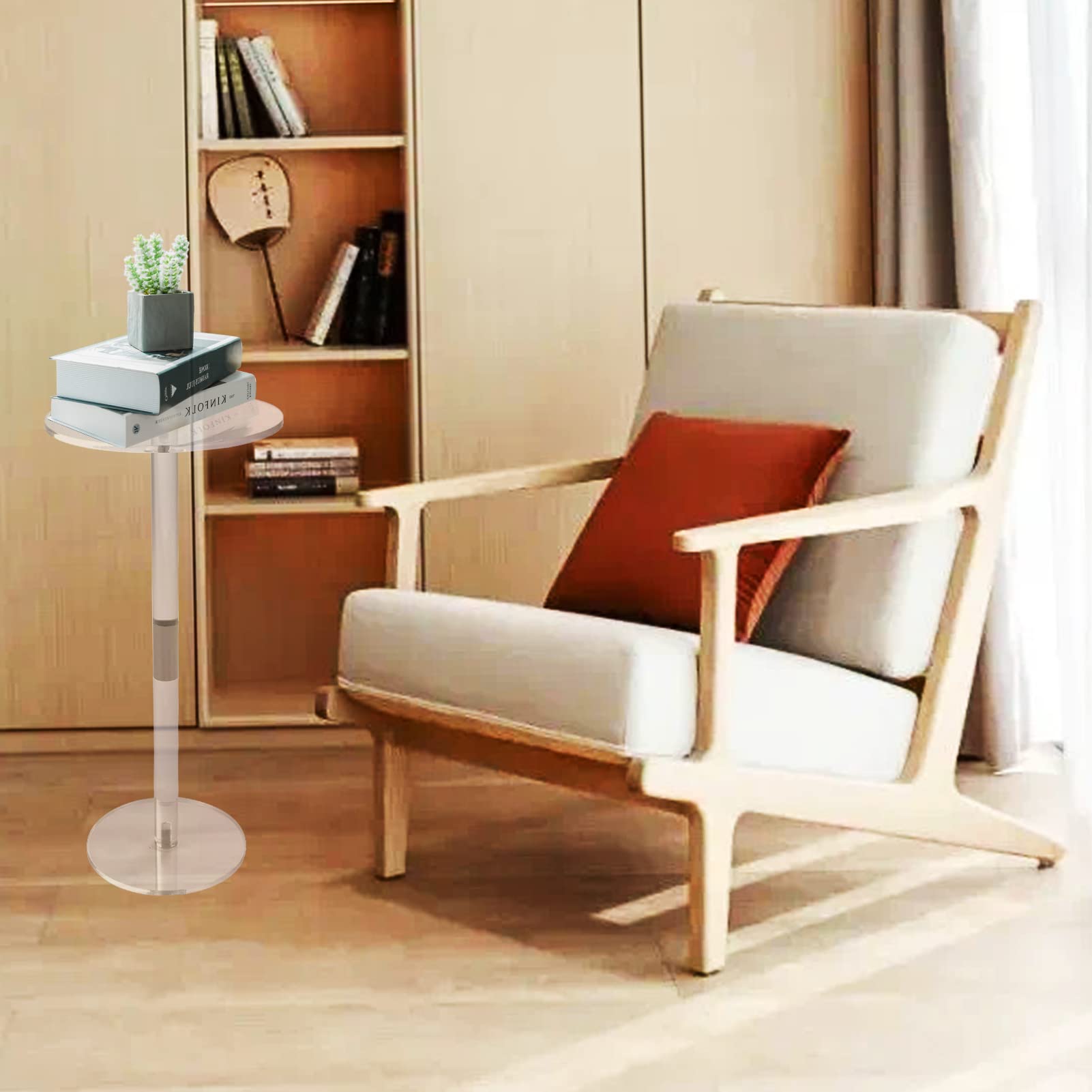 CRAFTFORCE Clear Acrylic Drink Table, Small Round Side Table for Small Spaces, 10" L x 10" W x 21.3" H, Minimalist Acrylic Side Table for Living Room, Bedroom, Bathroom, Hallway, Balcony