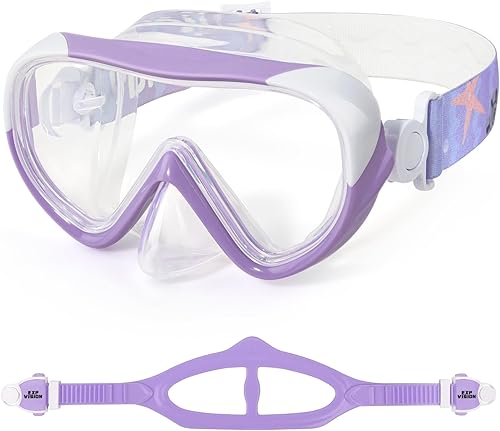 Máscara de natación para niños, gafas de natación para niños de 180 antivaho, a prueba de fugas, con cubierta de nariz y correa de tela para edades