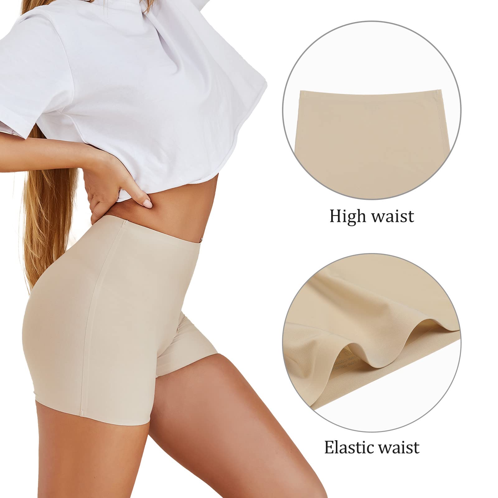SHARICCA Bragas sin Costuras Mujer Invisible Cortos Boxer en Talle Alto Seguridad Pantalones Anti-rozadura Bragas