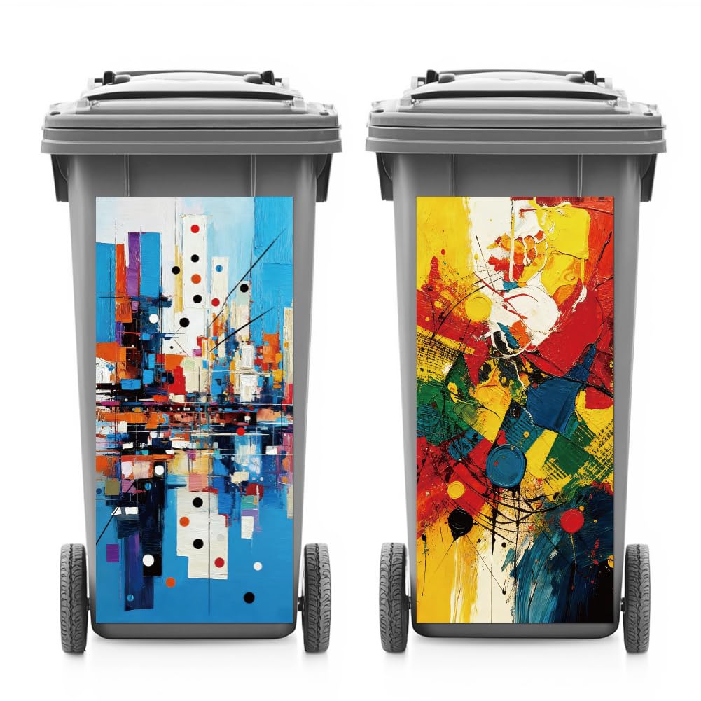 ANATTASOUL 2 Sheets Spring Wheelie Bin Stickers Abstract Art Painting Waterproof Dustbin Covers Decor, 14.9"x 32.2" Adhesive Large Funny Decal for Bins, Fridge, Wall, Garden Outdoor, Indoor Decoration