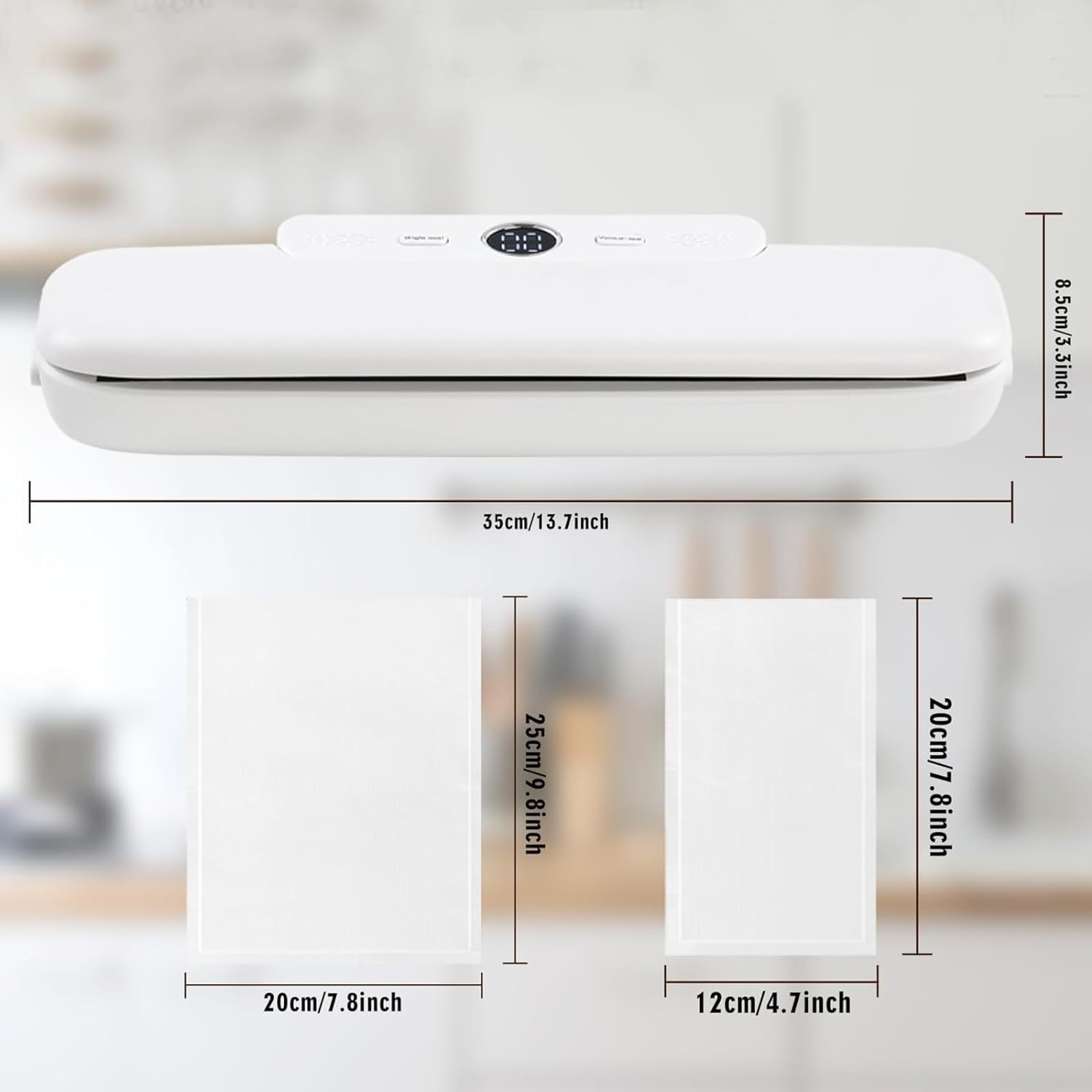Máquina selladora al vacío automática con Sellado táctil, selladora de Alimentos compacta para Alimentos Secos, Incluye 10 Bolsas para envasar al vacío.