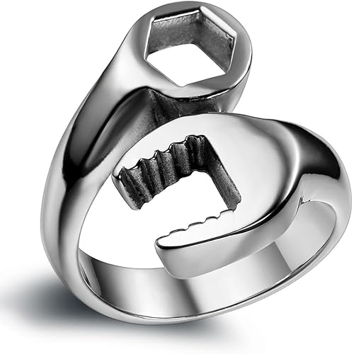 Flongo Men's Biker Stainless Steel Spanner Mechanic Wrench Tool Polished Ring Band