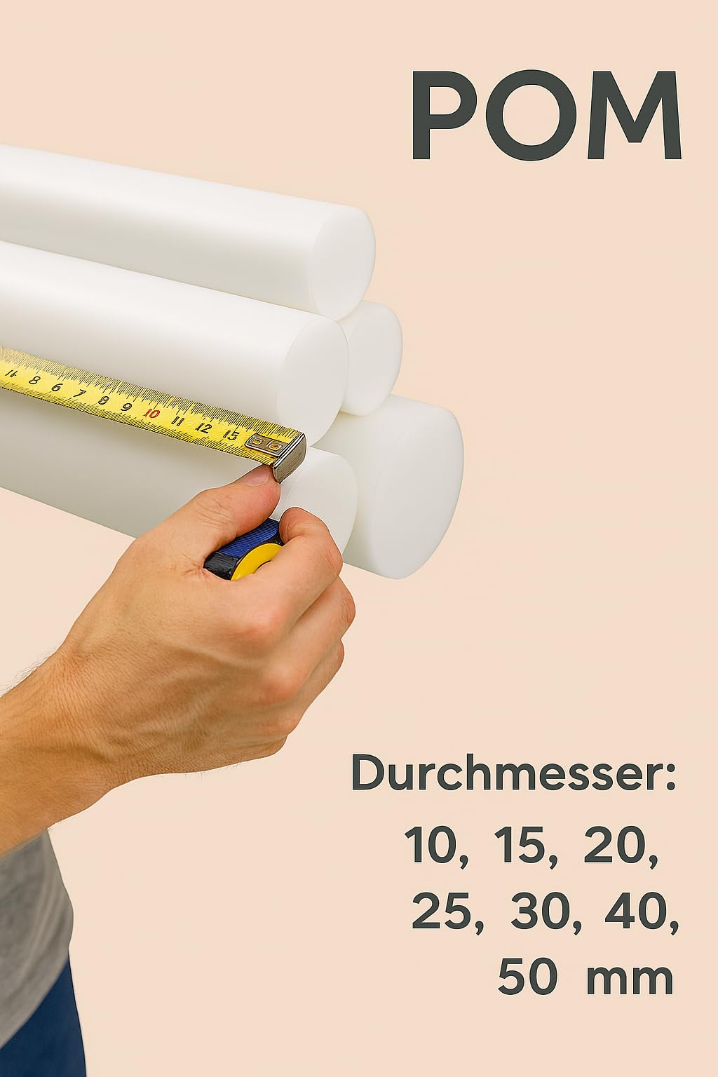 POM Rundstab Ø 40 mm – Kunststoffstab weiß – Länge 1000 mm– Polyoxymethylen Vollmaterial für Industrie, Modellbau, Maschinenbau & Handwerk