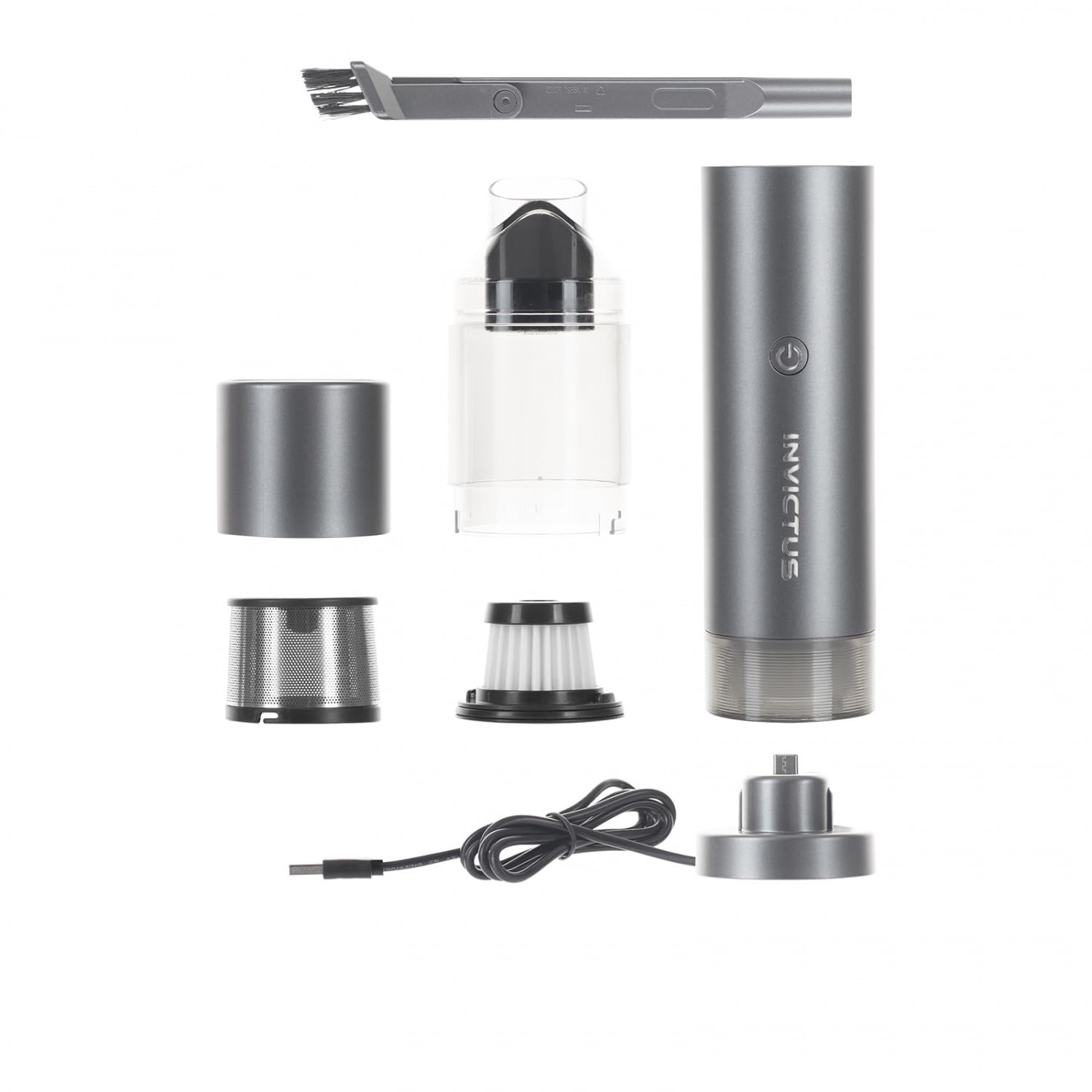 Genius Invictus One Table A06883 - Juego de 7 miniaspiradoras con batería 2 en 1 para Coche, Mesa y PC, Bomba de Aire, Tiempo de Funcionamiento hasta 20 min, Filtro HEPA de Carga rápida