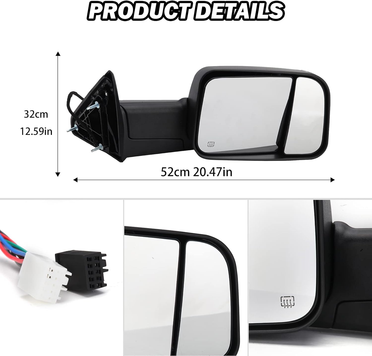 Passenger Side Mirror Compatible with 2009-2018 Dodge Ram 1500,2010-2018 Dodge Ram 2500 3500,Tow Mirrors with Power Glass Heated Turn Signal Light Puddle Lamp(Black)