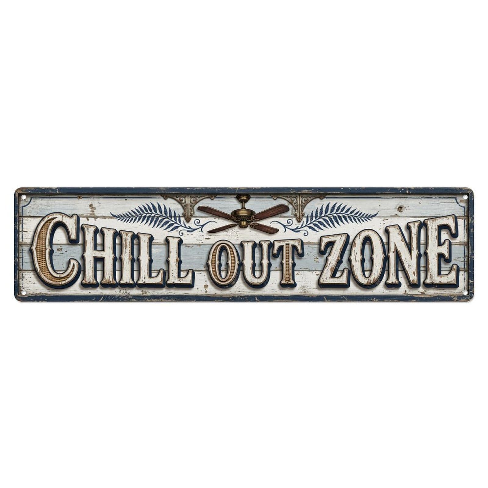 Chill Out Zone Aged Veranda 3 Metal Tin Skinny Sign Plaque Wall Decor for Cafe, Club Bar, Office, Home Garden Metal Poster 4x16Inch