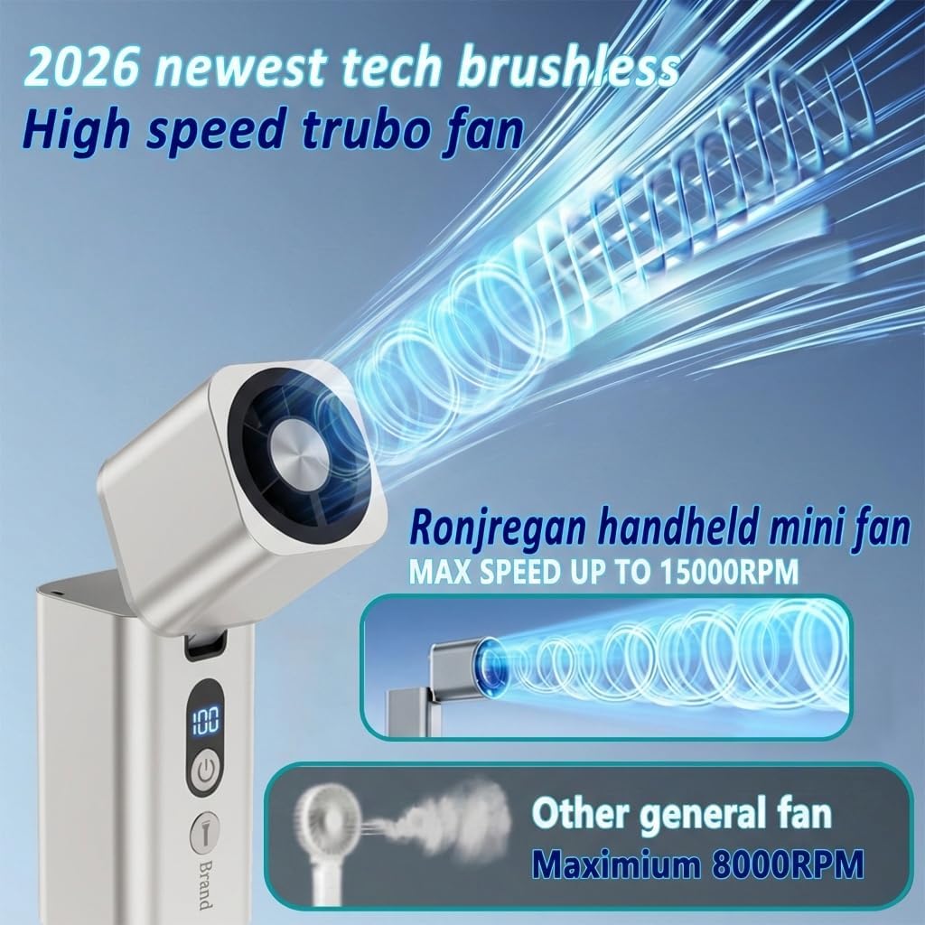 Metal Portable Mini handheld fan 1-100 speed 15000PRM,Rechargeable Pocket Personal handheld turbo fan 5000mAh with flashlight,Small hand held face fan for Travel Camping Beach,Gifts for Women (Silver)