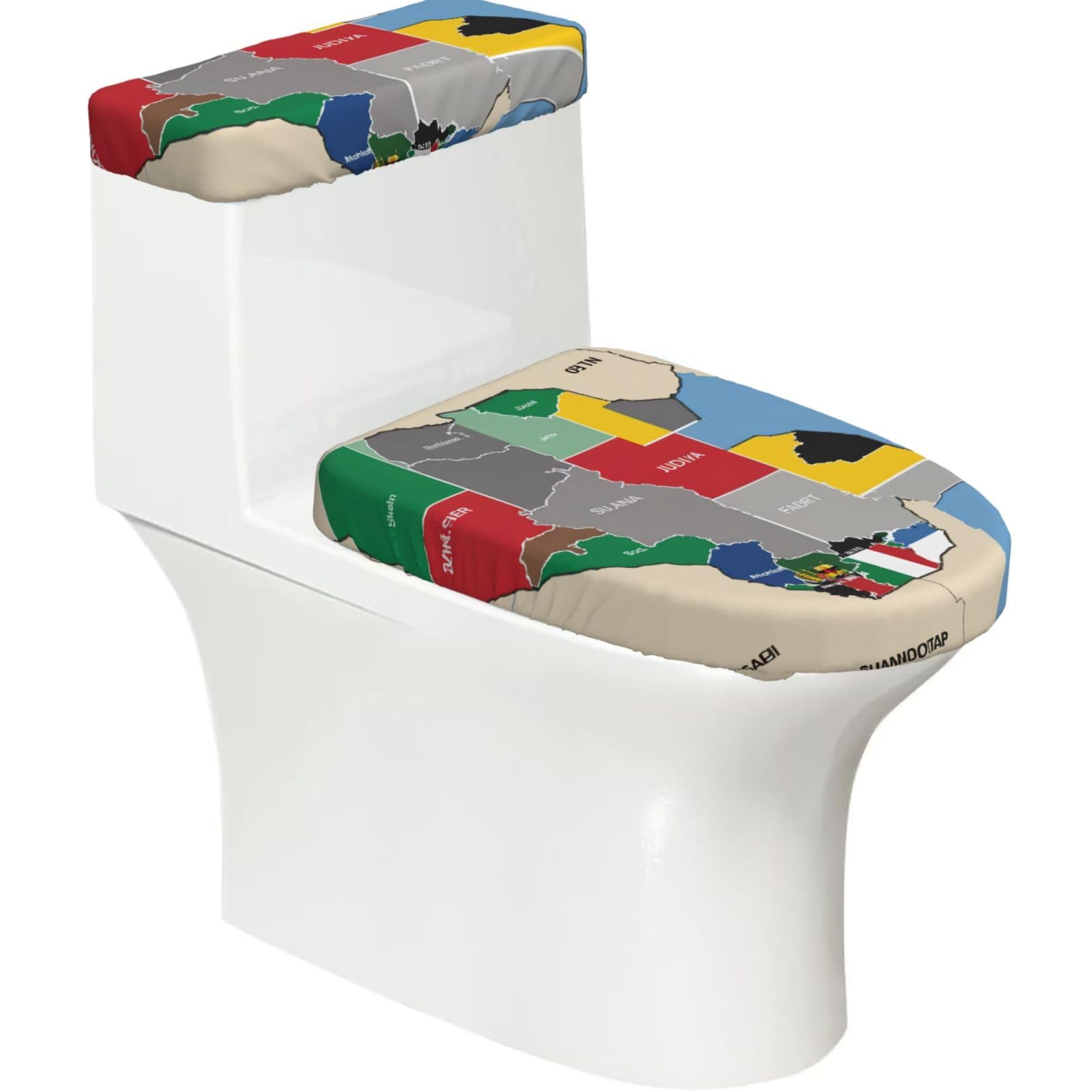 South Sudan Composition Map Print Bathroom Decor Toilet Lid Cover And Tank Covers, Restroom Accessories Fits Most Round