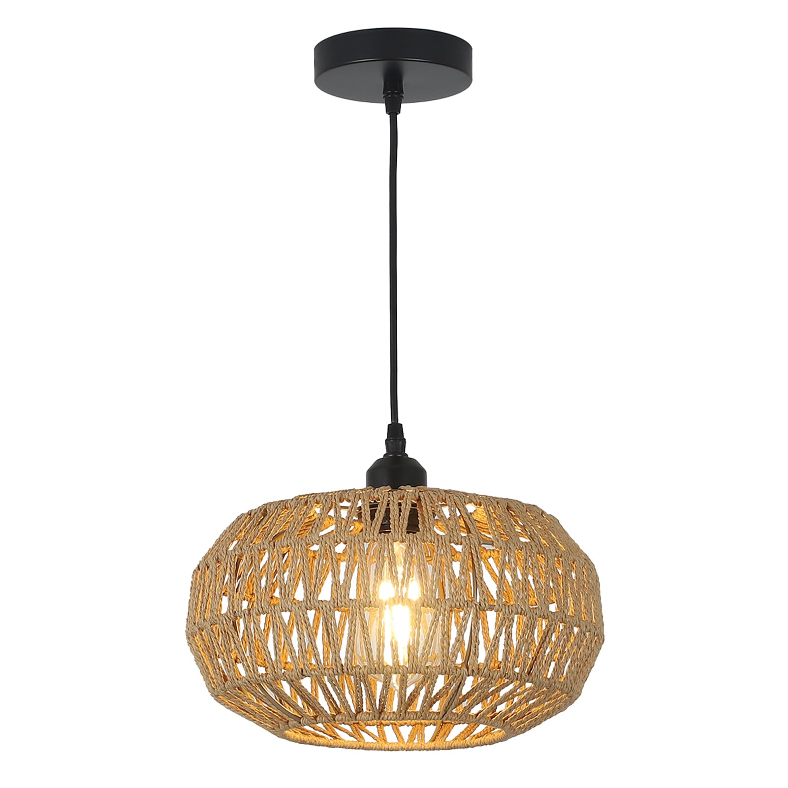 Lámpara colgante con pantalla de ratán, lámpara colgante de ratán, lámpara colgante rústica para dormitorio, plafón de bambú para salón comedor, pasillo cocina