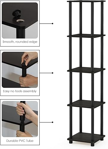 Miniatura 74 de Furinno Turn-N-Tube - Estante decorativo de exhibición sin herramientas, escalera de 3 niveles, blanco sólido/negro Blanco