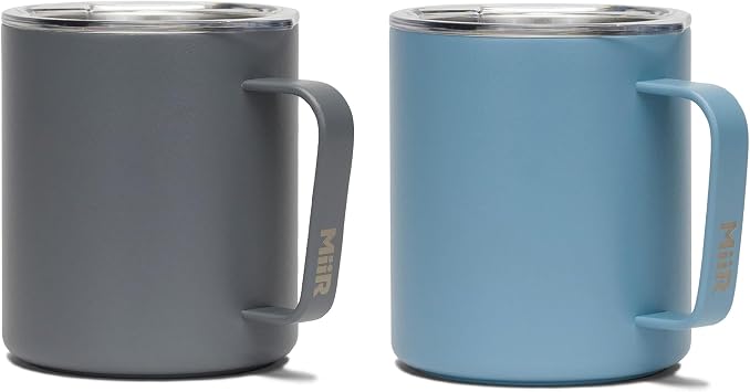 MiiR Camp Cups, 12oz - Double Wall Vacuum Insulated, Stainless Steel with Splash-Proof Slide Lid, Basal Grey and Home Blue