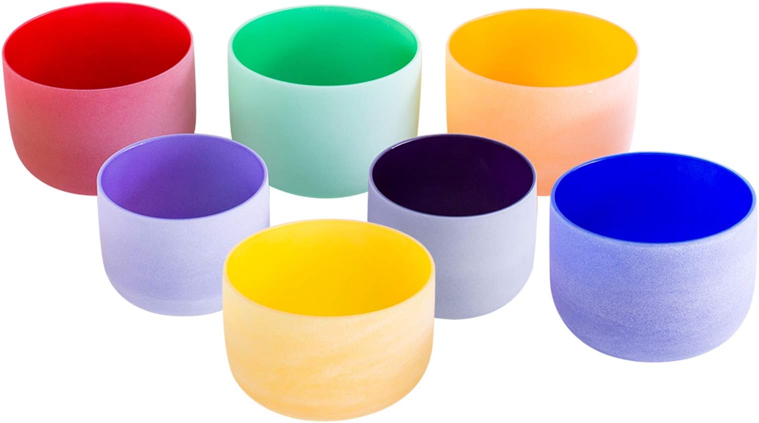 ENERGYSOUNDCrystal Quartz Bowls 432 Hz Chakra Tuned Set of 7PCS Colored Frosted Quartz Crystal Singing Bowl 6-12 inch -Sound Healing & Yoga Meditation