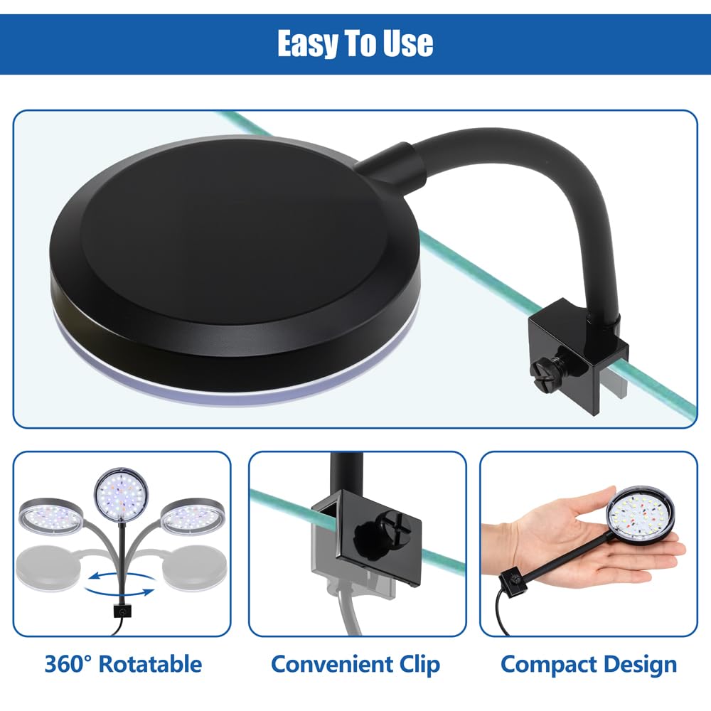 Aquarium-Licht zum Anklippen, 8 W, LED, mit vollem Spektrum und dimmbarer Helligkeit, bewegliche USB-Aquariumlampe für 3,5 - 1,8 l Betta-Fischtanks