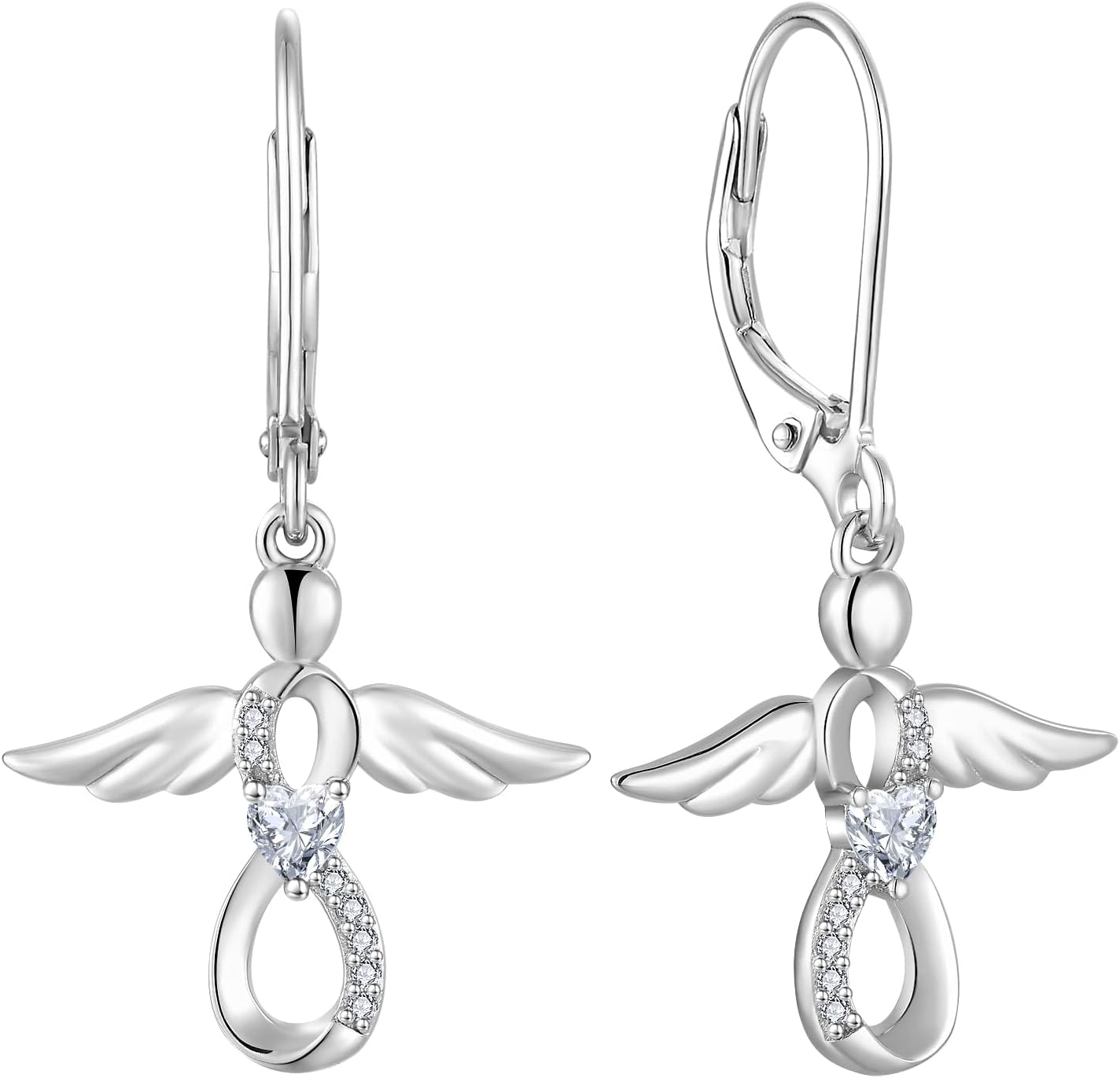 FJ Guardian Angel Dangle Drop Earrings 925 Sterling Silver Infinity Leverback Birthstone Earrings Jewelry for Women