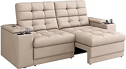 Sofá Confort Premium 1,70m Assento Retrátil/Reclinável porta copos e USB Suede Areia - XFlex Sofas