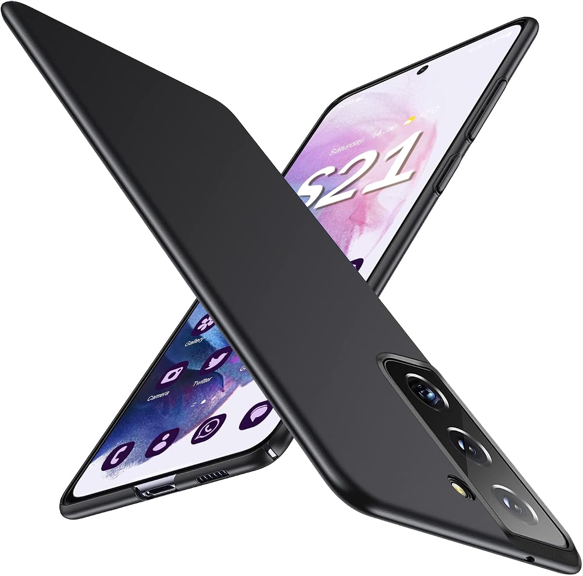 Funda ultrafina para Samsung Galaxy S21 5G, nueva funda delgada de material premium [tacto sedoso y antihuellas] cubierta trasera de plástico duro con textura mate y protección de cámara para Samsung S21 5G (negro)