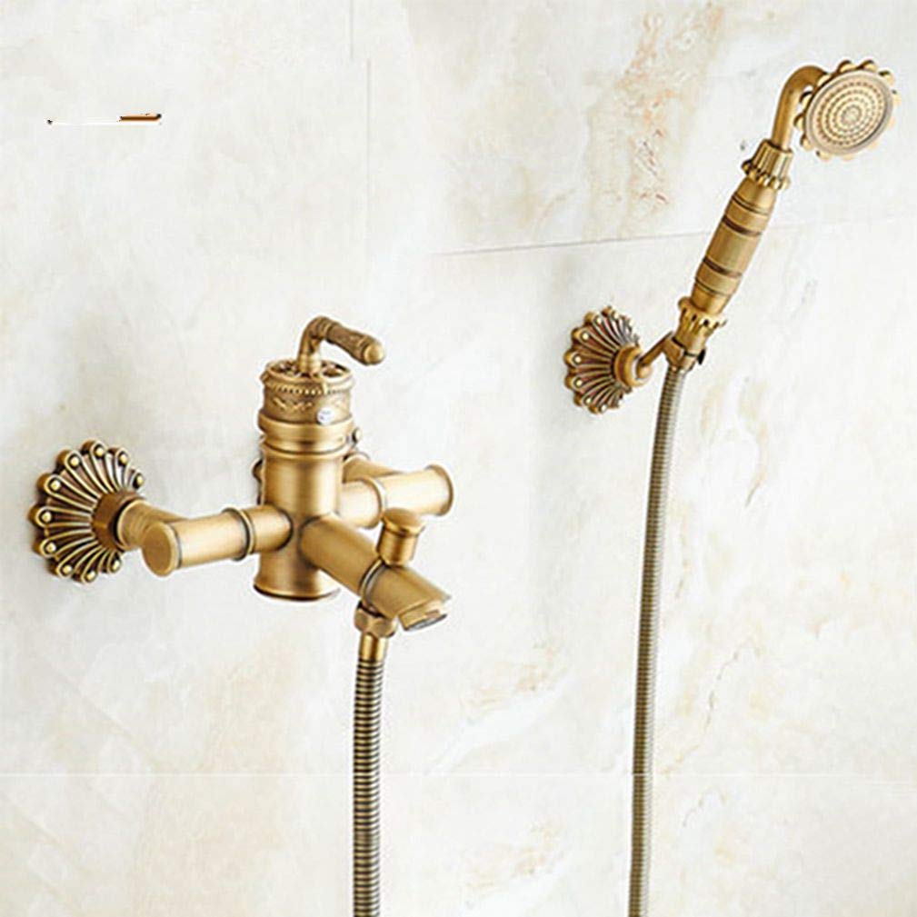 JYBNBBE Shower System Bathroom Faucet Hand Shower Set Antique Brass Mixer Taps Top Spray Rainfall Shower Head Washing Bathtub Faucets,Antique Brass (Antique Brass B A)