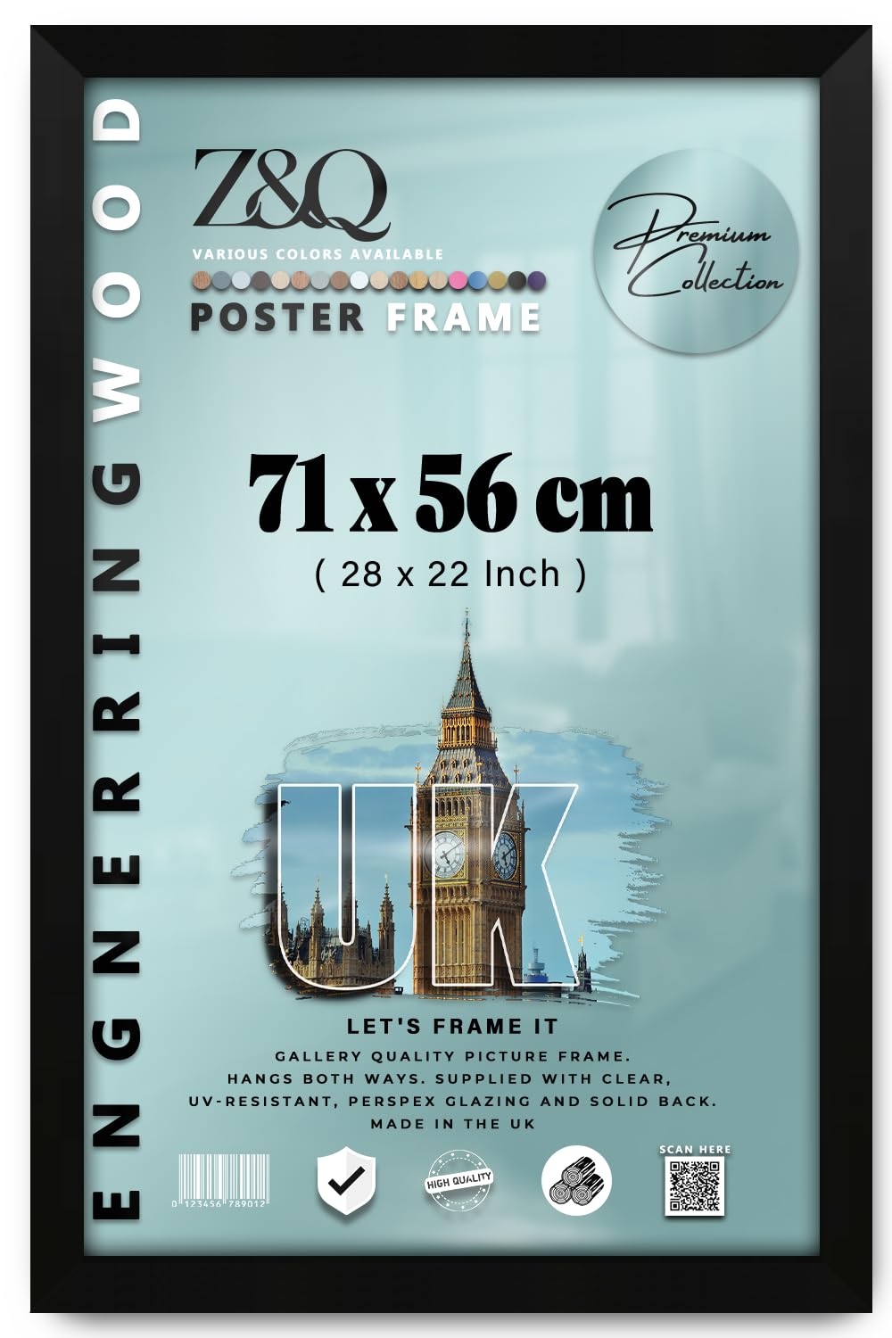 Z&Q - Premium Eton Wood (71 x 56 CM) Wall Gallery Frame | Ideal Wall Decor for Livingroom 28 x 22 Inch Frame for Art and Home Décor [ Matt Black ]