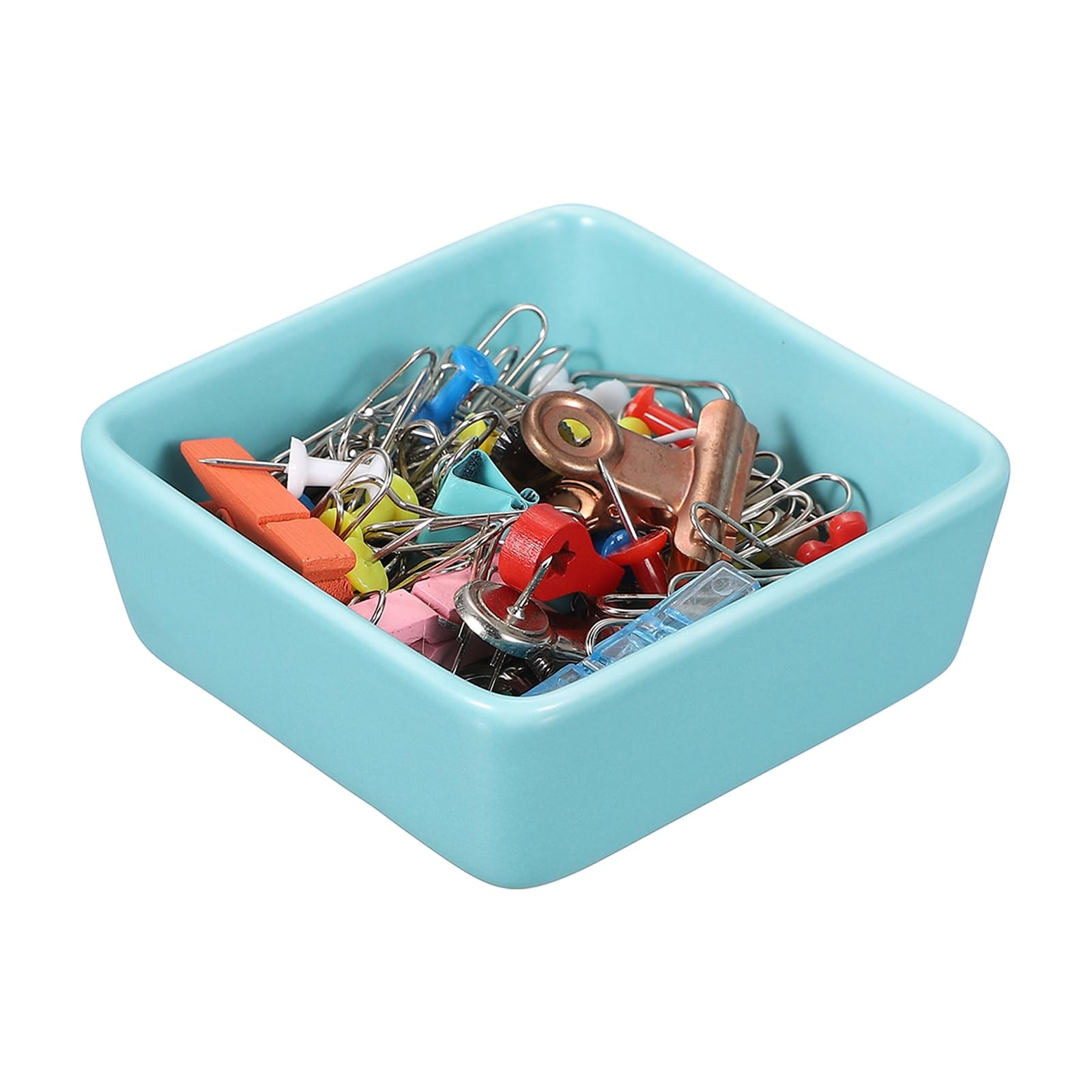 PATIKIL Square Paper Clip Holders, Ceramic Clip Dispenser Organizer Desk Organizer Accessories for Office Desktop Decor Bobby Pin Binder Paper Clamp, Light Blue