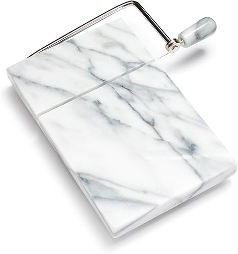 Sur La Table Tabla de queso de mármol de 5 x 8 pulgadas y rebanadora, viene con 2 cables de repuesto, color gris