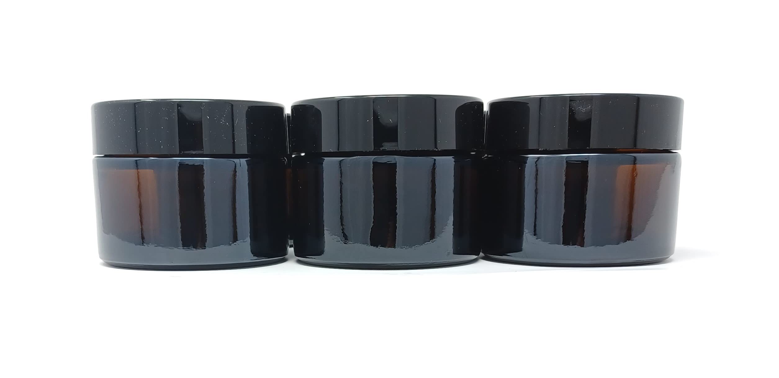 Aura Amber, 50Ml Amber Glass Jars With Black Lids - Pack Of 6