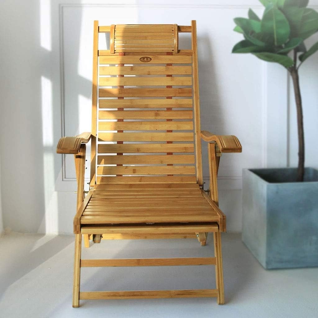 Sun Lounger Garden Chairs Balcony Recliner, Bamboo with Telescopic Foot Pedal Deck Chair Sun Lounger Outdoor Garden Patio Gravity Reclining Chair (Size, Bamboo 4.5cm),Bamboo 3cm