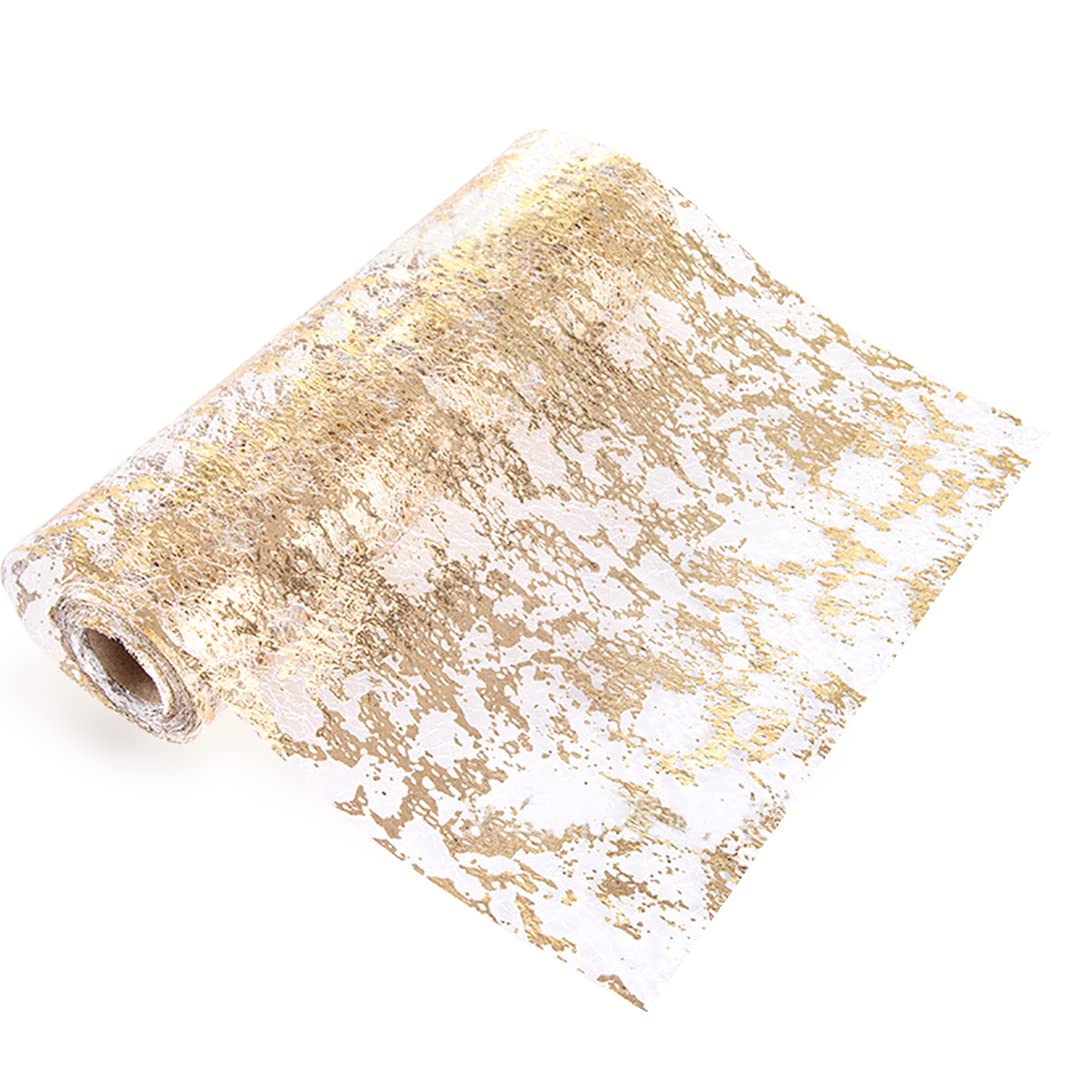 DIYBravo Champagne Gold Table Runner Glitter Metallic 11 Inch x 16 Feet, Foil Thin Mesh Table Runner Roll Table Decorations for Event Birthday Party Christmas Baby Shower Wedding Banquet Easter