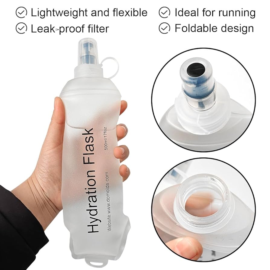 500ml Soft Flask,TPU Foldable Soft Water Bottle For Hydration Pack, Folding Water Bottle For Hiking Cycling Climbing B