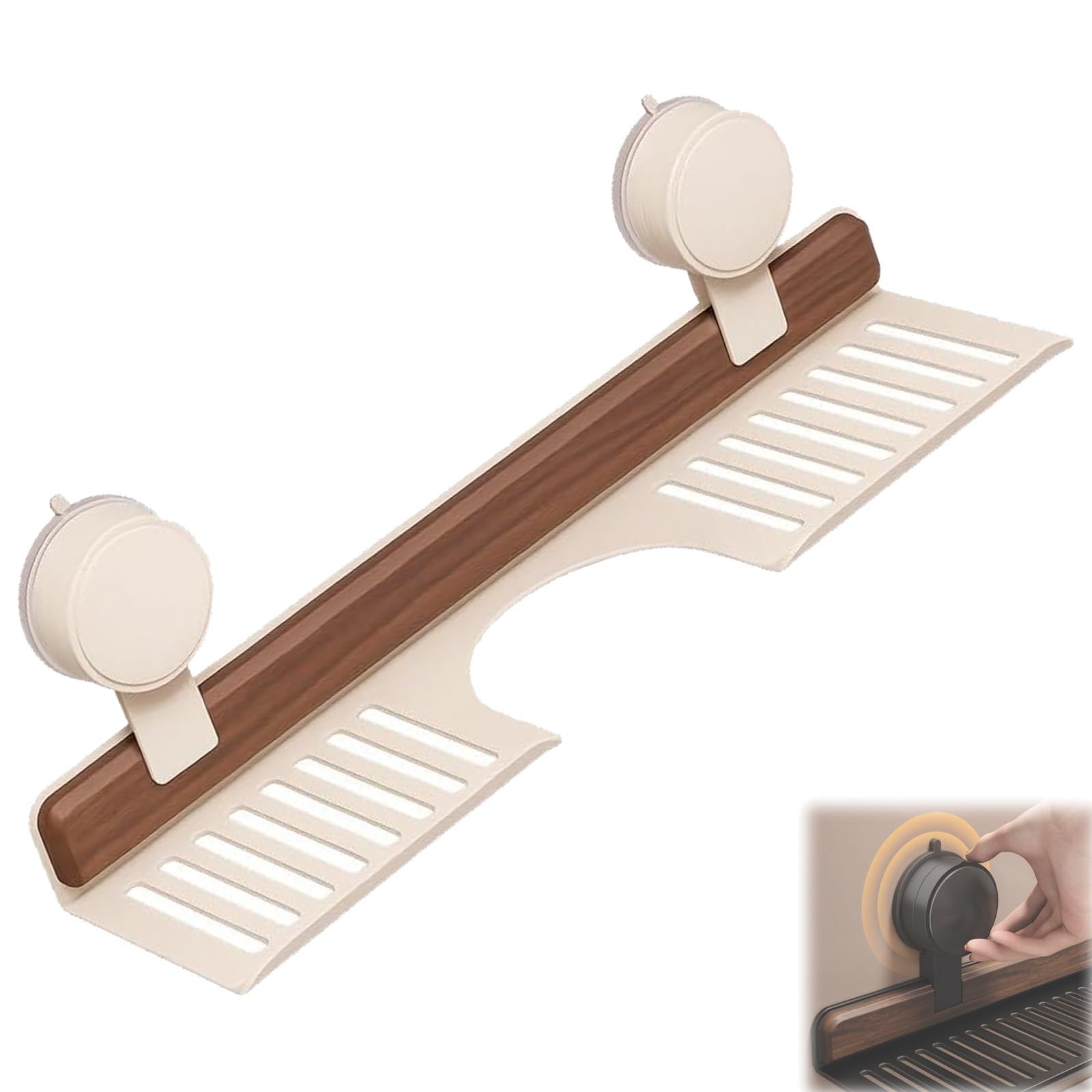 Walnut Bathroom Kitchen Suction Cup Shelf, Walnut Suction Cup, Wall Mounted Sink Over Faucet, Sleek Organizers and Storage Caddies Soap Holder (White,