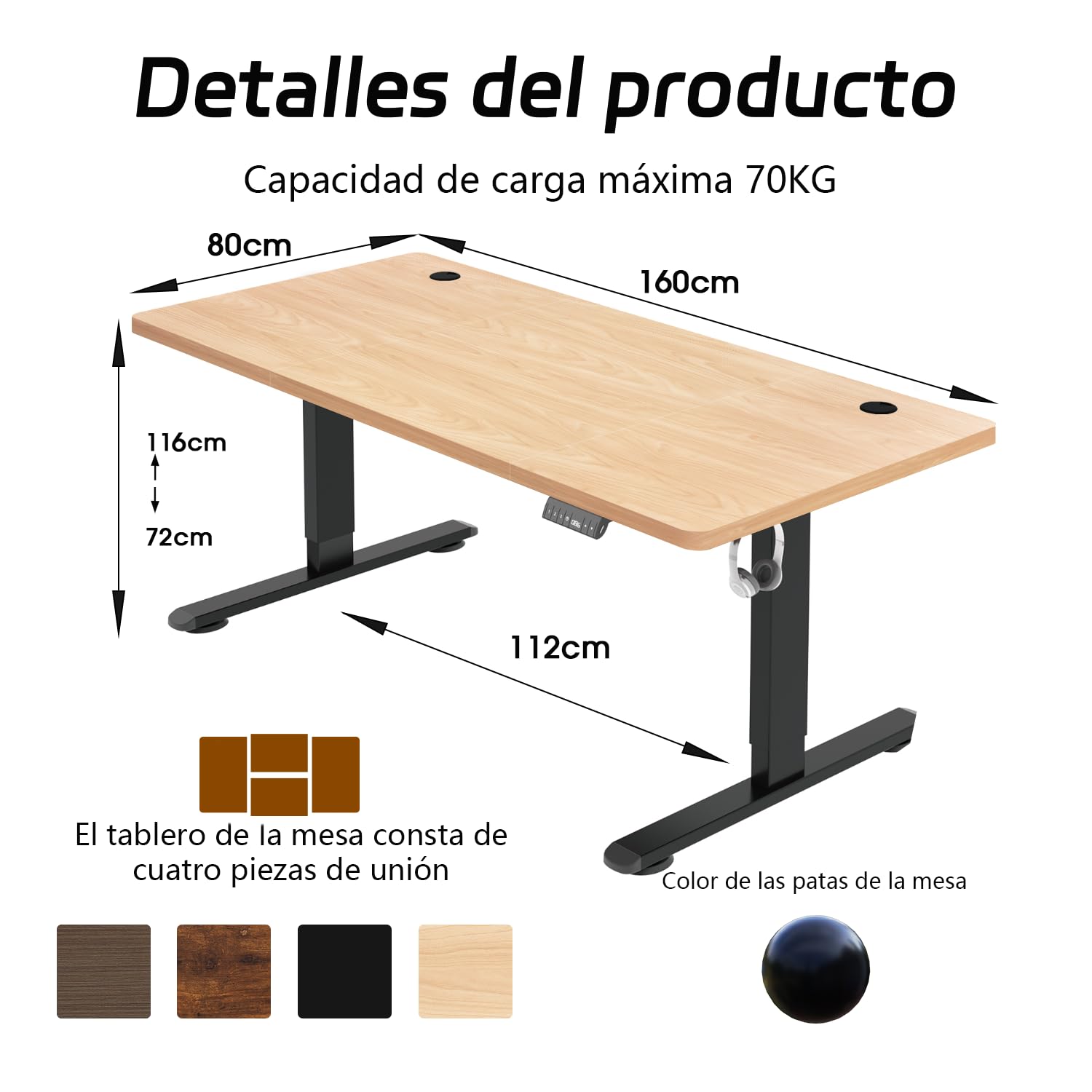 Airfish Escritorio Elevable Electrico 160 × 80cm con Puerto USB, Mesa Escritorio Elevable con Alerta de Sedentarismo, Escritorio Ajustable en Altura, Mesa de Oficina Elevable