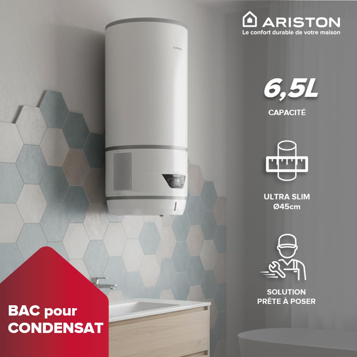 Ariston - Vaschetta Raccogli Condensa per Scaldabagno Elettrico Lydos Hybrid, Accessorio Fai da Te per Boiler Elettrico Ibrido con Pompa di Calore, Maggior Risparmio, 45x45x11.3 cm