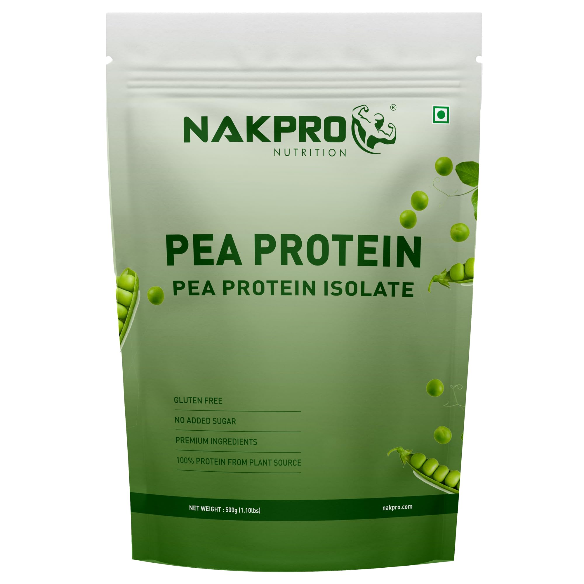 NAKPRO 100% Pea Protein Isolate, Unflavoured - 500g | 28.8g Protein, 5.5g BCAA | Natural Vegan Plant Protein Powder | Easy To Digest | All Essential Amino Acids for Muscle Gain and Recovery