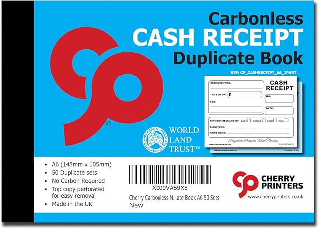 Cherry Carbonless NCR Cash Receipt Duplicate Book A6 50 Sets