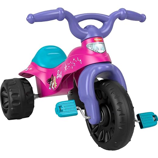 Fisher-Price Barbie Tricycle with Handlebar Grips and Storage Area, Multi-Terrain Tires, Tough Trike