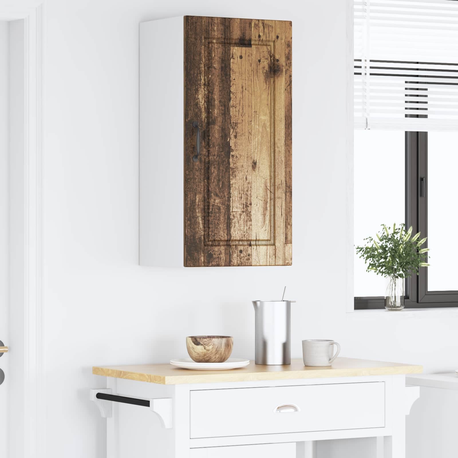 Küchenschrank mit Regal Altholz 40 x 31 x 80 cm Holzwerkstoff Vorratsschrank Küchenaufbewahrung mit vielen Fächern für Geschirr und Kochutensilien